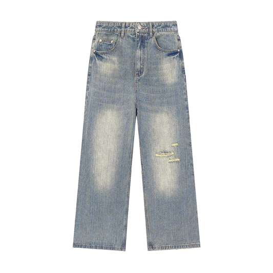 Vintage Wash Distressed Denim Jeans with original painting of an Anarchy Symbol