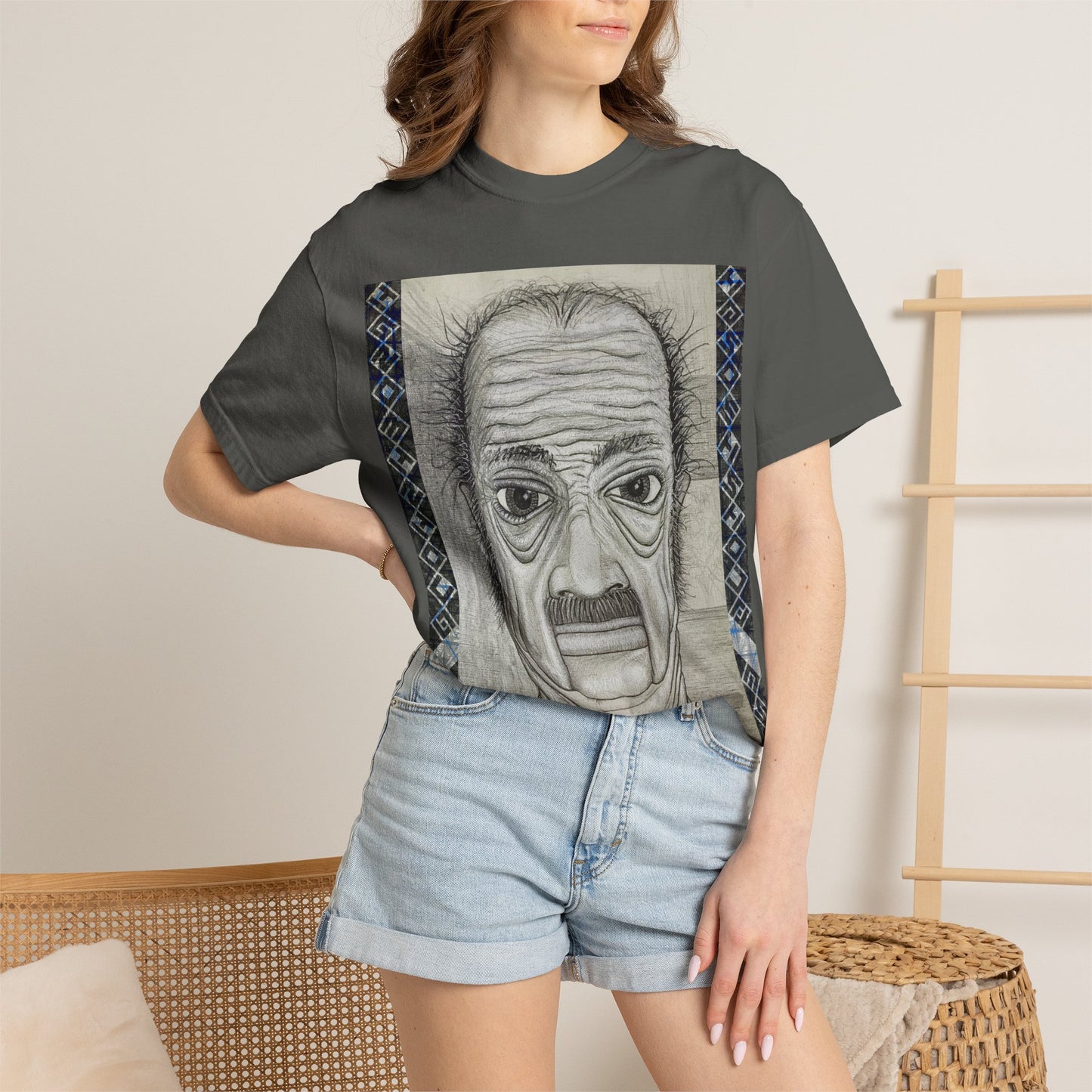 Surreal Portrait Tee — Hand-Drawn Wrinkled Face Illustration