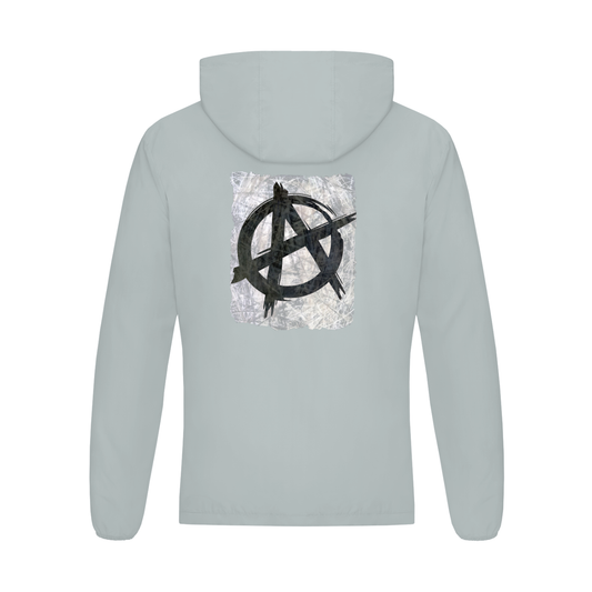 Soft Hooded Sports Jacket with original hand drawn anarchy symbol on the back