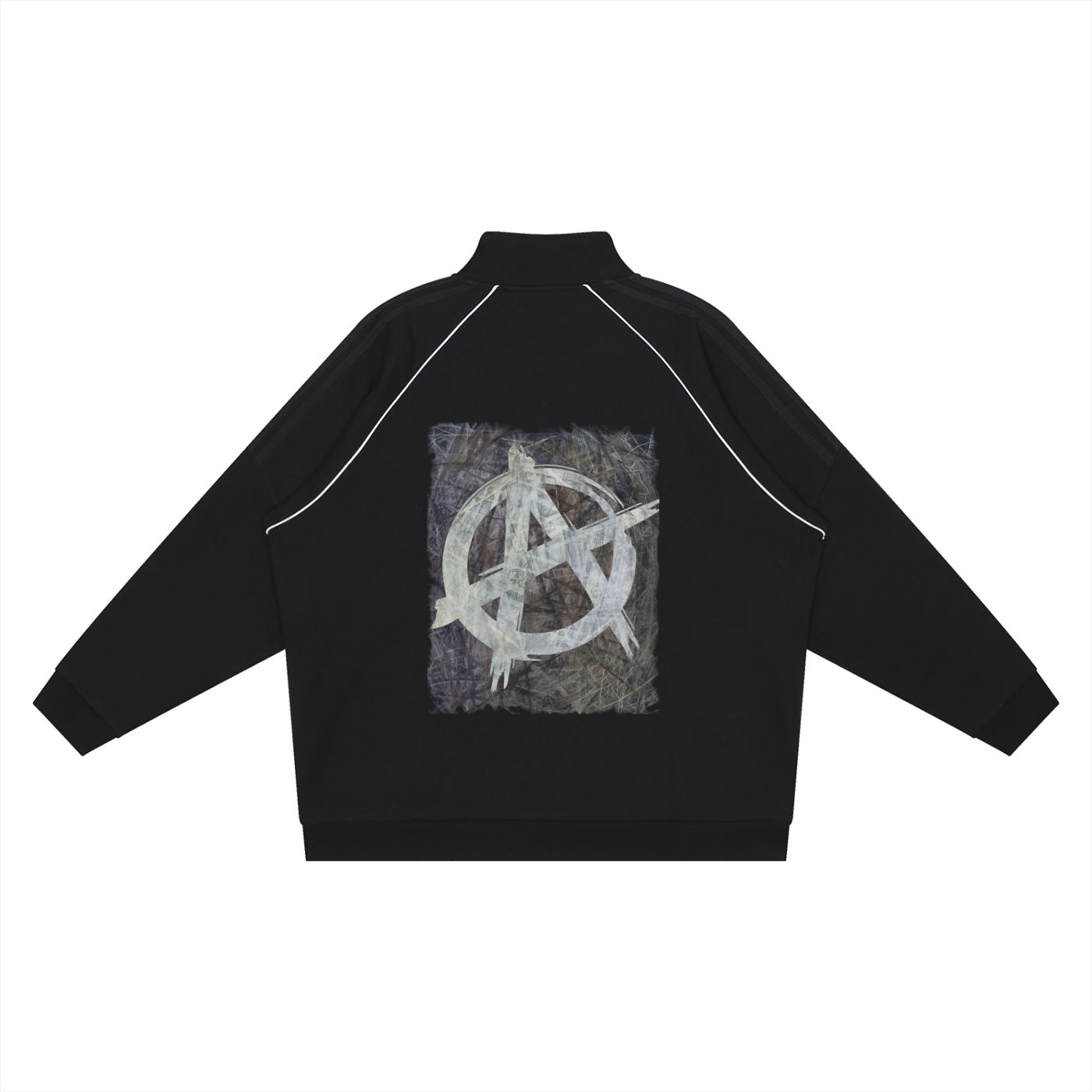 Abstract Drawing and Anarchy Symbol - Reflection Striped Raglan Sleeve  Jacket